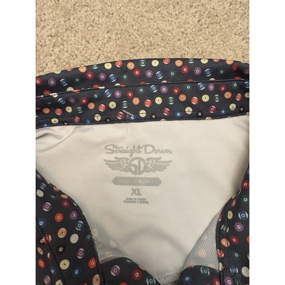 Straight Down Golf Polo Shirt Mens XL Pool Balls All Over Geometric Stretch - Picture 3 of 7